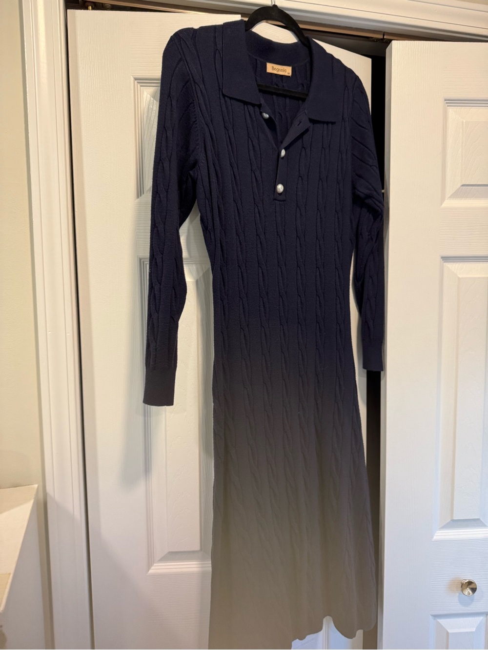 Navy Cable Knit Polo Maxi Dress